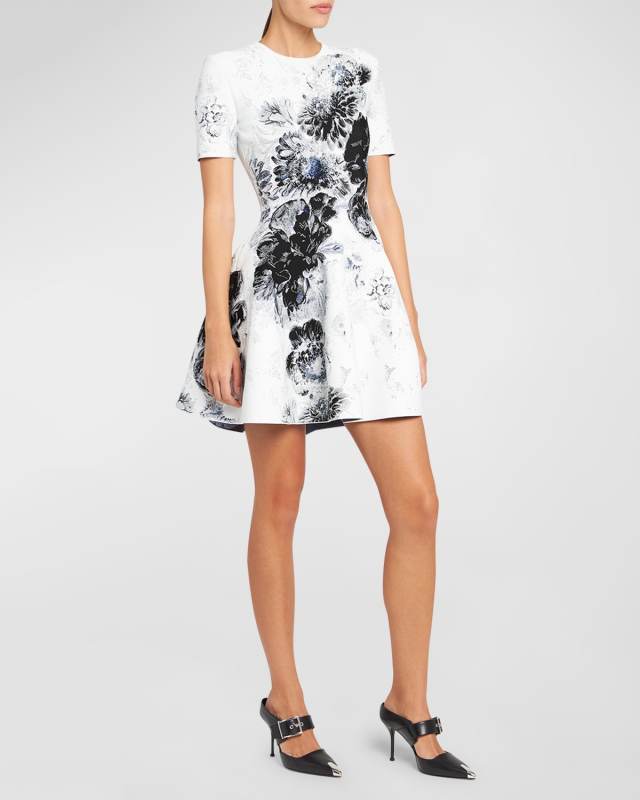 X-Ray Floral Print Flare Mini Dress